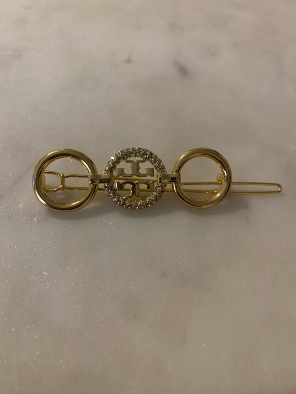 Tory Burch Gold Crystal-Embellished Logo Barrette